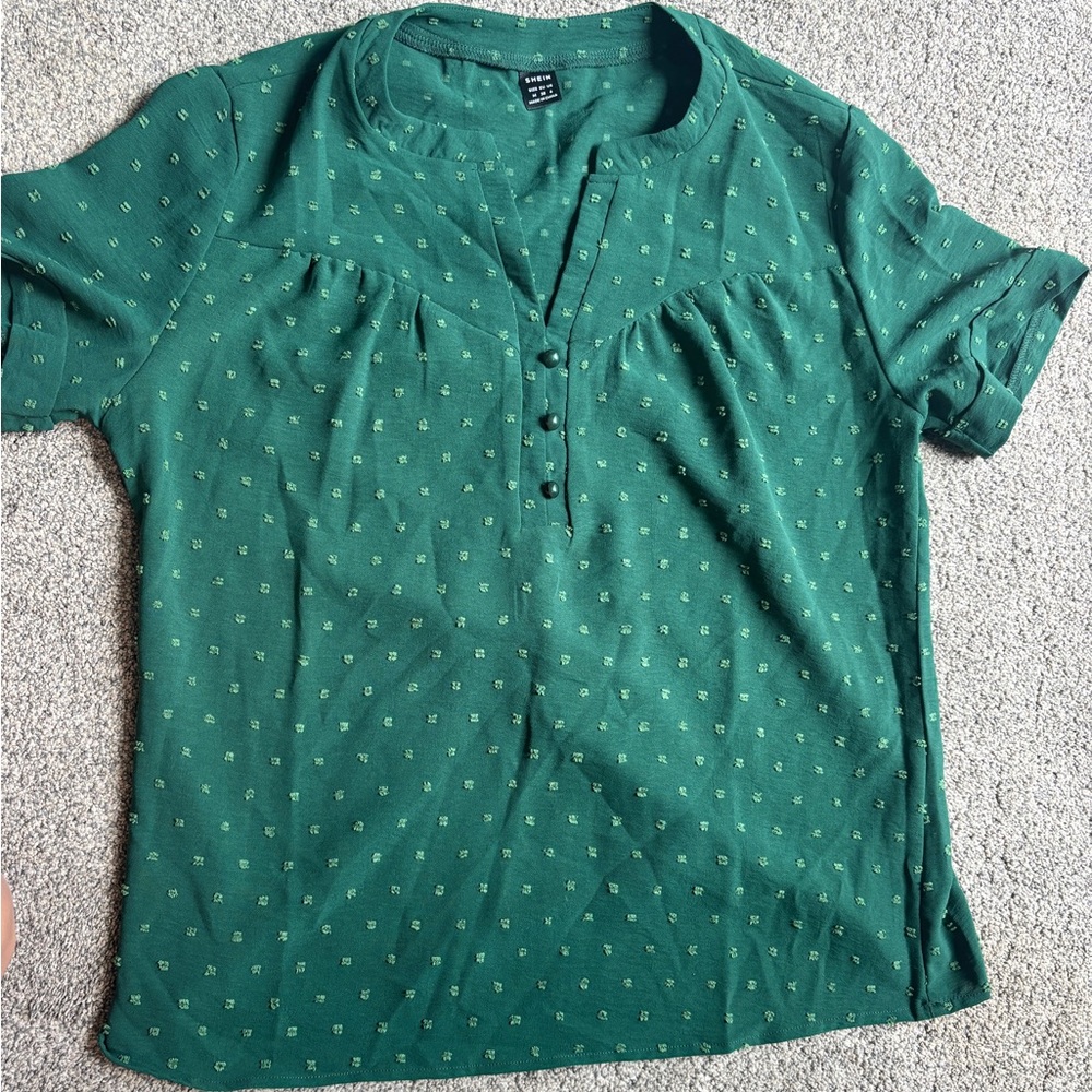 Shein Dark Green Button Blouse